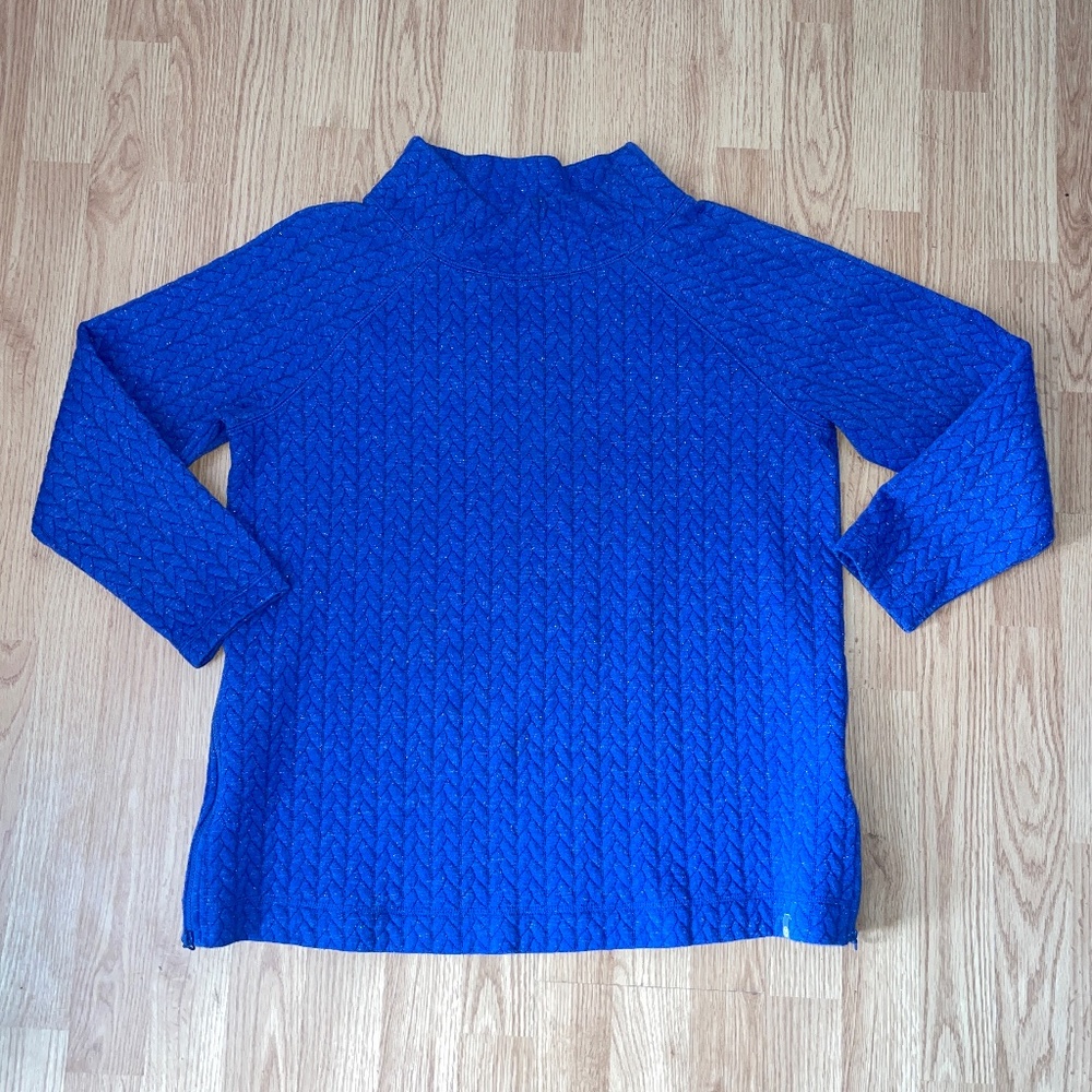 T By Talbots Blue Shimmer Quilted Side Zip Pullover Size 1X - Picture 2 of 8